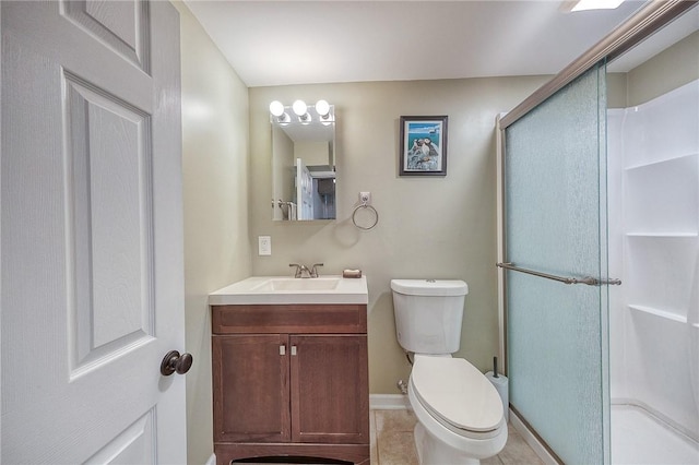 106 Richard Dr, Ross Twp, PA 15237 - bathroom with vanity, toilet, a stall shower, baseboards, and tile patterned floors
