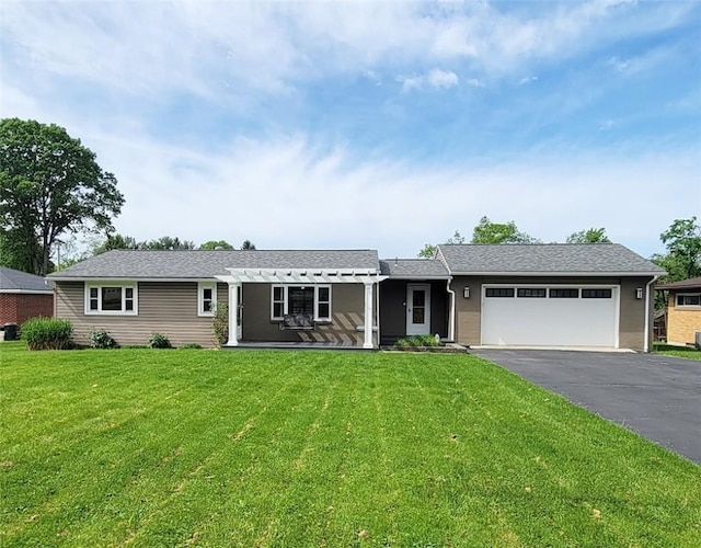 2216 Manor Dr, Manor Twp, PA 16226 - ranch-style house featuring driveway, a garage, a front lawn, and a pergola