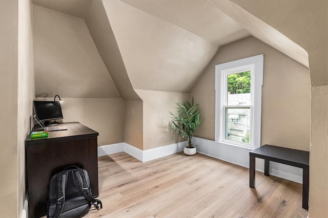 639 Tingley Ave, Bellevue, PA 15202 - office area featuring light wood-type flooring, lofted ceiling, and baseboards