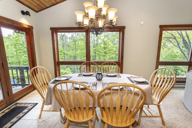 2226 County Line Rd, Donegal Wml, PA 15622 - dining room featuring lofted ceiling, a chandelier, and wooden ceiling