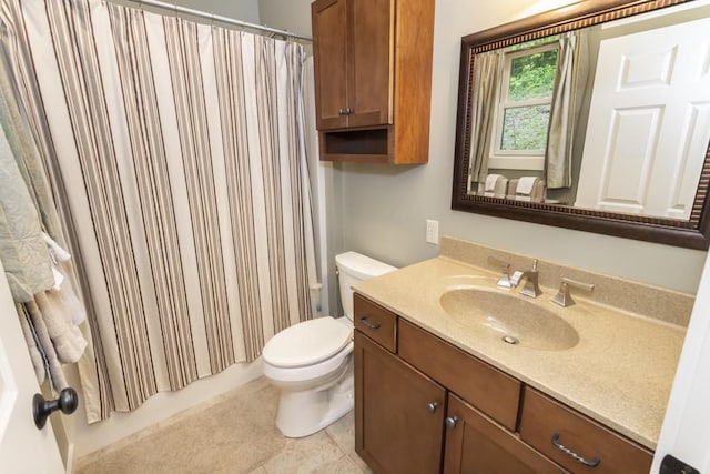 2226 County Line Rd, Donegal Wml, PA 15622 - full bath featuring vanity, toilet, curtained shower, and tile patterned flooring