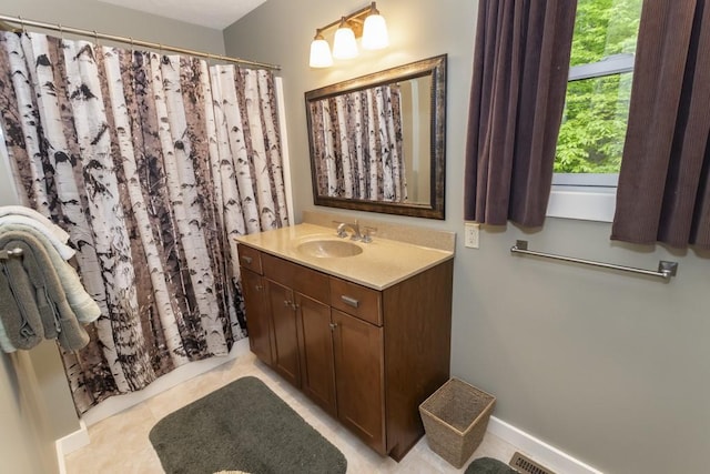 2226 County Line Rd, Donegal Wml, PA 15622 - bathroom featuring vanity, tile patterned floors, and a shower with shower curtain