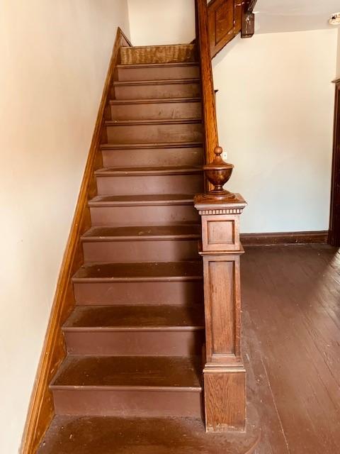245-247 Semple St, Oakland, PA 15213 - staircase featuring wood finished floors and baseboards