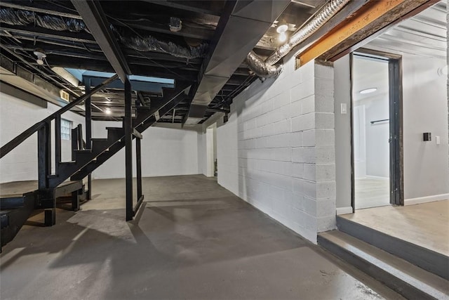 220 Cortina Way, Overbrook, PA 15234 - unfinished basement with stairs and concrete block wall