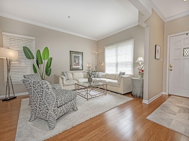 824 Kingsberry Cir, Mt Lebanon, PA 15234 - living room featuring ornamental molding, baseboards, and wood finished floors