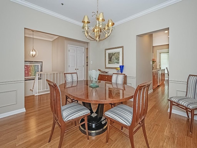 824 Kingsberry Cir, Mt Lebanon, PA 15234 - dining space with a chandelier, ornamental molding, light wood finished floors, and baseboards