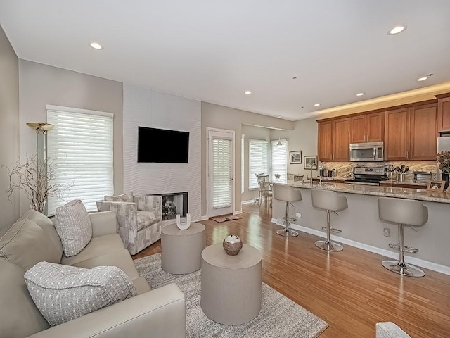 824 Kingsberry Cir, Mt Lebanon, PA 15234 - living room featuring light wood-type flooring, recessed lighting, and baseboards