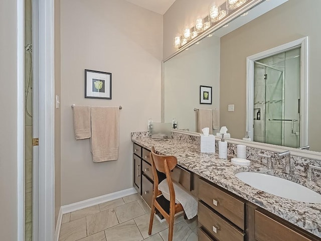 824 Kingsberry Cir, Mt Lebanon, PA 15234 - bathroom with vanity, a stall shower, baseboards, and marble finish flooring
