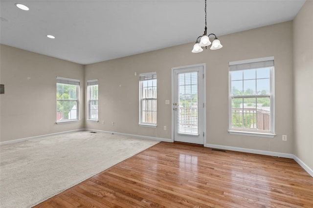 190 Southern Valley Ct, Adams Twp, PA 16046 - empty room with healthy amount of natural light, light wood-style flooring, baseboards, a chandelier, and recessed lighting