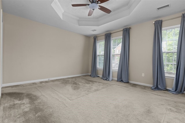 190 Southern Valley Ct, Adams Twp, PA 16046 - carpeted empty room featuring ornamental molding, a tray ceiling, a ceiling fan, and baseboards