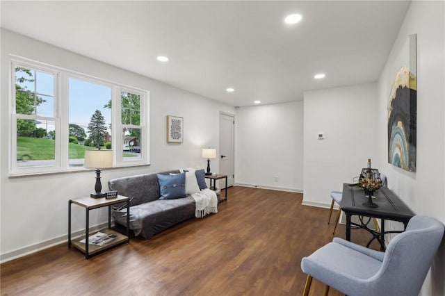 8061 Lindisfarne Dr, Mccandless, PA 15237 - living room featuring recessed lighting, dark wood-type flooring, and baseboards