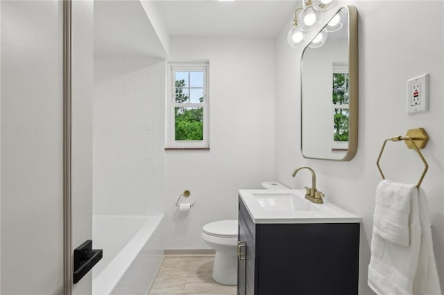 8061 Lindisfarne Dr, Mccandless, PA 15237 - bathroom with vanity, plenty of natural light, toilet, and marble look tile flooring