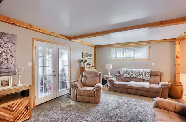 304 Petain St, Ellwood City Law, PA 16117 - carpeted living area with french doors and beamed ceiling