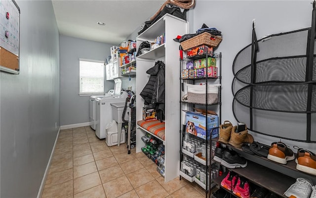 122 Brighton Ln, Adams Twp, PA 16046 - washroom featuring washer and clothes dryer, tile patterned flooring, and baseboards
