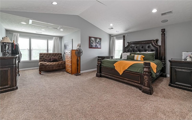 122 Brighton Ln, Adams Twp, PA 16046 - bedroom featuring carpet floors, multiple windows, attic access, vaulted ceiling, and baseboards