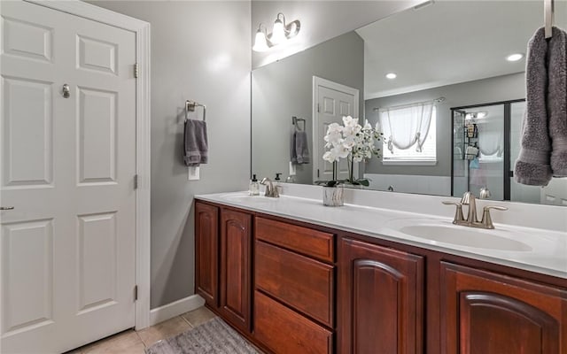 122 Brighton Ln, Adams Twp, PA 16046 - full bathroom featuring double vanity, tile patterned floors, and baseboards