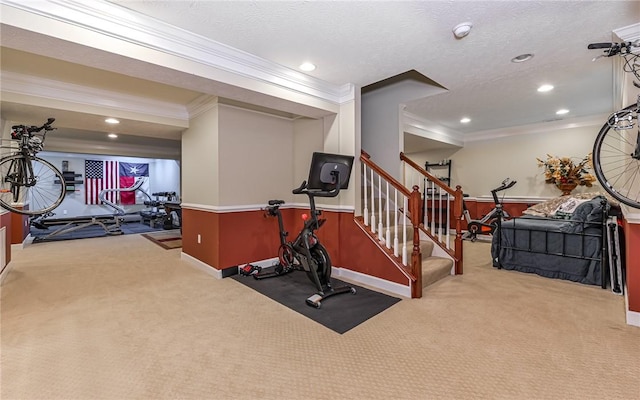 122 Brighton Ln, Adams Twp, PA 16046 - exercise area featuring ornamental molding, carpet flooring, recessed lighting, and baseboards