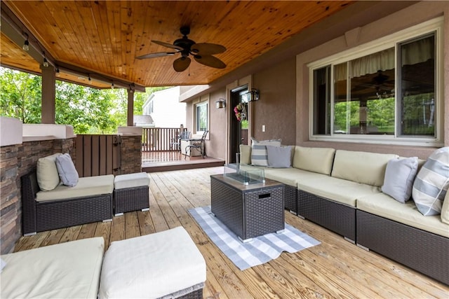 887 E Arcadia Dr, Mccandless, PA 15237 - wooden terrace with an outdoor living space and a ceiling fan