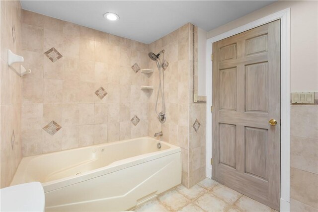 887 E Arcadia Dr, Mccandless, PA 15237 - full bathroom featuring tile walls, bathing tub / shower combination, tile patterned flooring, and recessed lighting