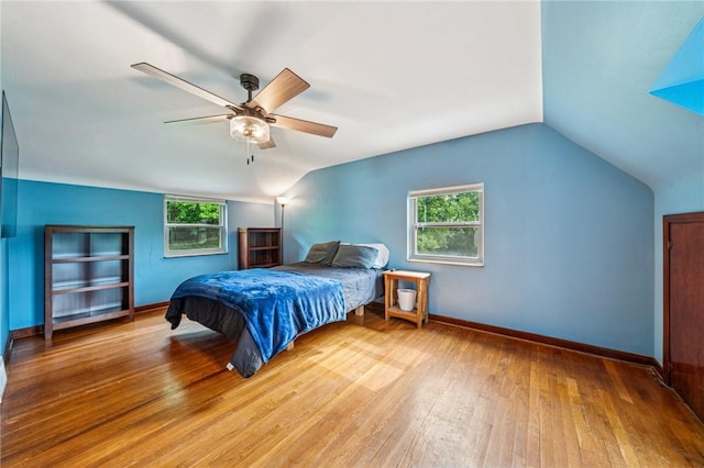 307 Schwartz Ave, Shaler, PA 15209 - bedroom featuring hardwood / wood-style flooring, vaulted ceiling, baseboards, and ceiling fan
