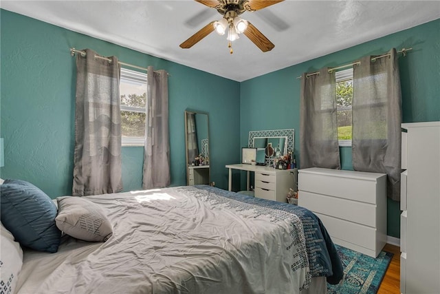 1520 Worcester Dr, Pittsburgh, PA 15243 - bedroom featuring multiple windows, wood finished floors, ceiling fan, and a textured wall