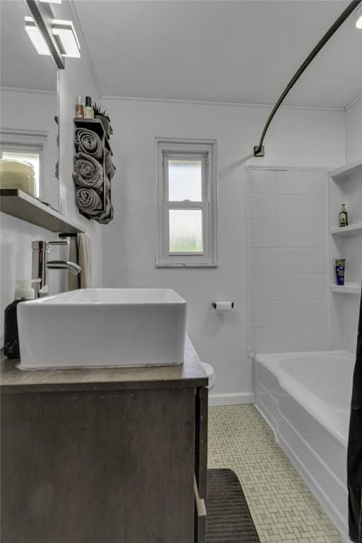 1520 Worcester Dr, Pittsburgh, PA 15243 - full bathroom with vanity, baseboards, shower / bathtub combination, and crown molding
