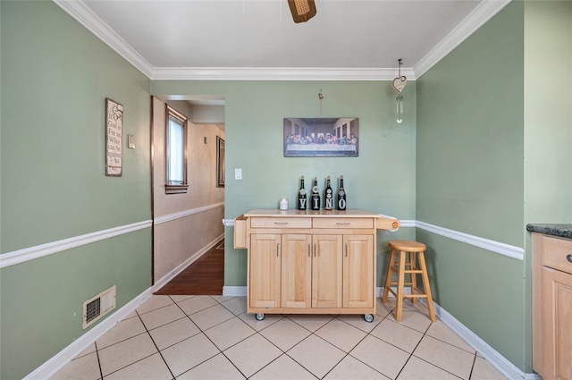 3500 Willett, Baldwin Boro, PA 15227 - bar area with ceiling fan, ornamental molding, baseboards, and light tile patterned floors