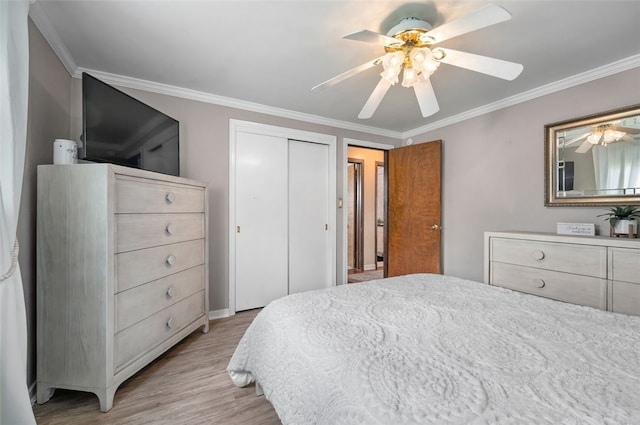 3500 Willett, Baldwin Boro, PA 15227 - bedroom featuring ornamental molding, light wood-type flooring, a closet, ceiling fan, and baseboards