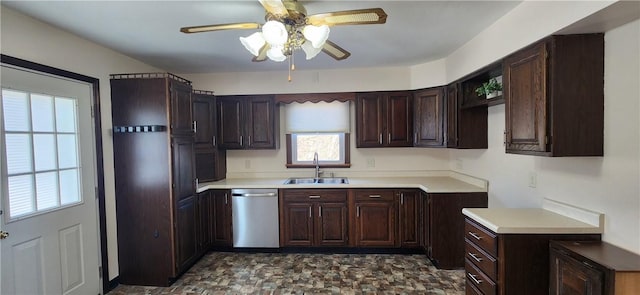 32 John Dr, Hanover Twp Wsh, PA 15021 - kitchen with dishwasher, a sink, plenty of natural light, and dark brown cabinetry