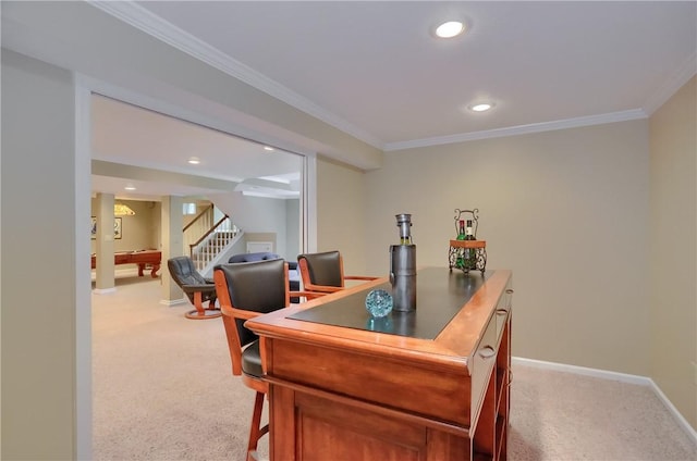 606 Adare Ct, Cranberry Twp, PA 16066 - office featuring light carpet, baseboards, crown molding, and recessed lighting