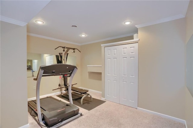 606 Adare Ct, Cranberry Twp, PA 16066 - exercise area with crown molding, baseboards, recessed lighting, and carpet