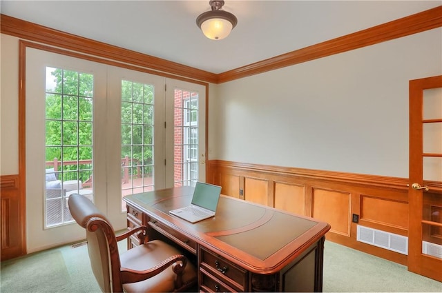 606 Adare Ct, Cranberry Twp, PA 16066 - office featuring light colored carpet, healthy amount of natural light, wainscoting, crown molding, and a decorative wall