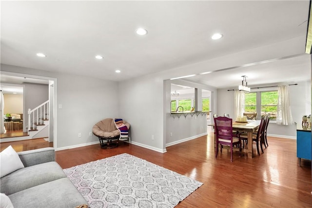 2507 Corteland Dr, Upper St Clair, PA 15241 - living room with wood finished floors, stairs, baseboards, and recessed lighting