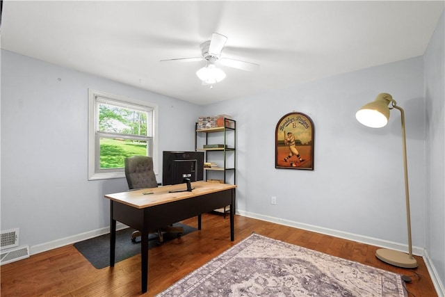 2507 Corteland Dr, Upper St Clair, PA 15241 - office area featuring ceiling fan, wood finished floors, and baseboards