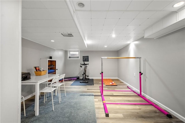 2507 Corteland Dr, Upper St Clair, PA 15241 - exercise room with baseboards, wood finished floors, and recessed lighting
