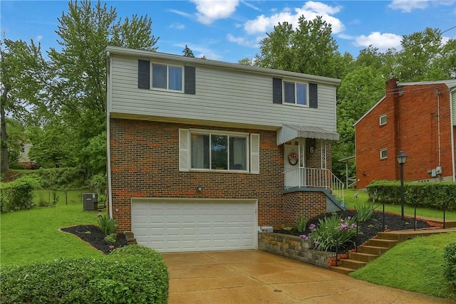 2 Sunnyside Dr, Braddock Hills, PA 15221 - colonial home with a garage, a front yard, brick siding, driveway, and cooling unit