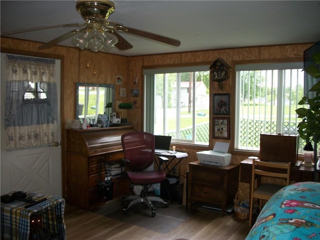 944 Mapletown Rd, Pa, PA 15338 - office space featuring a ceiling fan, wood finished floors, and wooden walls