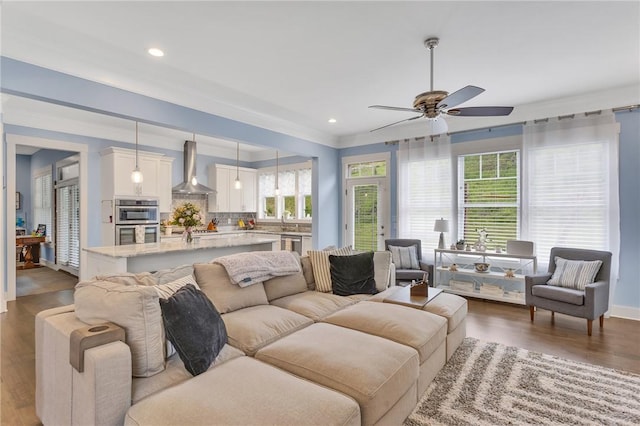 5525 Fontana Ct, Murrysville, PA 15632 - living area with ceiling fan, plenty of natural light, dark wood-style flooring, and recessed lighting