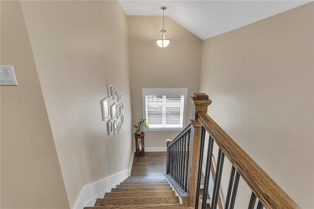 5525 Fontana Ct, Murrysville, PA 15632 - stairs featuring wood finished floors, baseboards, and lofted ceiling