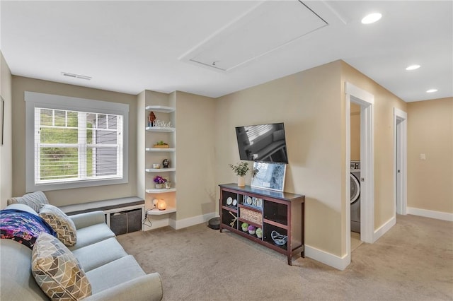 5525 Fontana Ct, Murrysville, PA 15632 - living area with carpet, baseboards, attic access, and recessed lighting