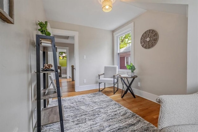 212 Orchard Pl, Sewickley, PA 15143 - living area featuring wood finished floors, baseboards, and vaulted ceiling
