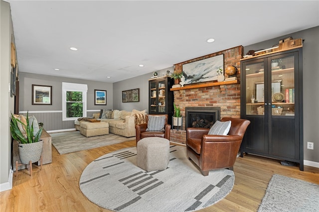 161 Ridgeview Dr, Mccandless, PA 15090 - living area featuring light wood-style floors, a brick fireplace, recessed lighting, and baseboards
