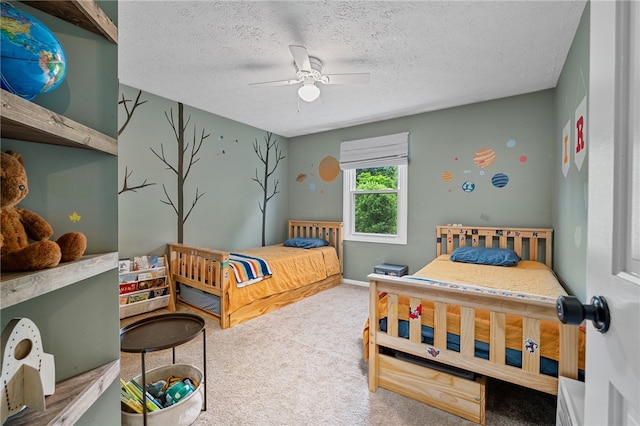 161 Ridgeview Dr, Mccandless, PA 15090 - bedroom with carpet flooring, a textured ceiling, and a ceiling fan