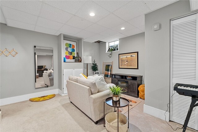 161 Ridgeview Dr, Mccandless, PA 15090 - living room with carpet flooring, a paneled ceiling, baseboards, and recessed lighting