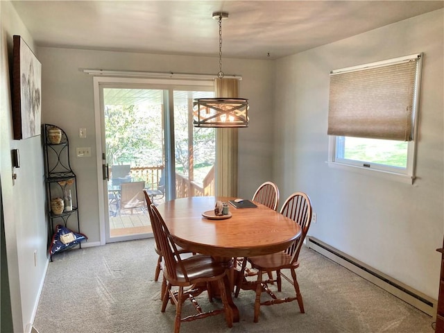 127 Watson Dr, South Union Twp, PA 15445 - dining room featuring baseboard heating, plenty of natural light, light carpet, and baseboards