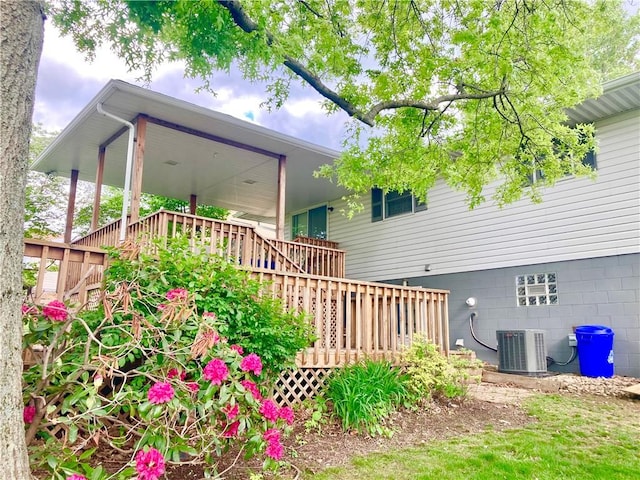 127 Watson Dr, South Union Twp, PA 15445 - rear view of property with central AC and a wooden deck