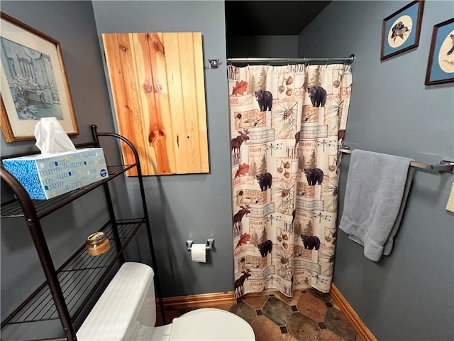 351 2nd Ave, North-Other Area, PA 16353 - bathroom with toilet, baseboards, and curtained shower