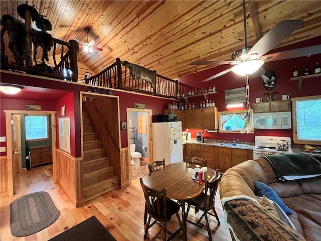 351 2nd Ave, North-Other Area, PA 16353 - dining area with wood ceiling, a wainscoted wall, plenty of natural light, light wood-style floors, and high vaulted ceiling