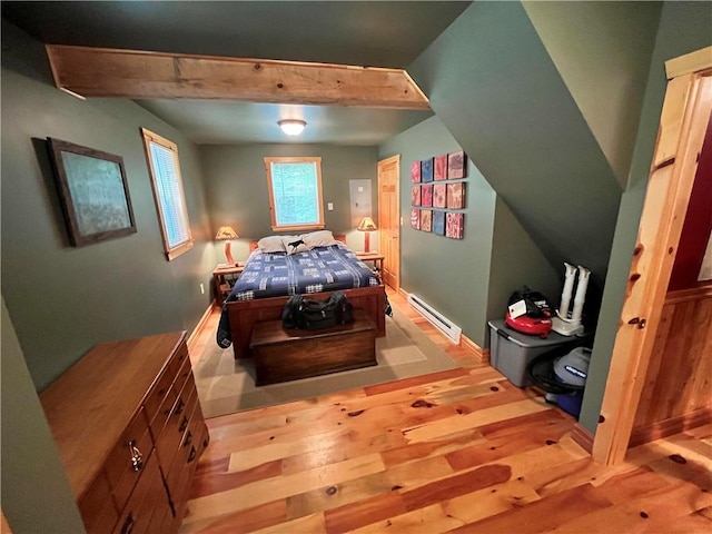 351 2nd Ave, North-Other Area, PA 16353 - bedroom with wood finished floors, beamed ceiling, baseboard heating, and baseboards