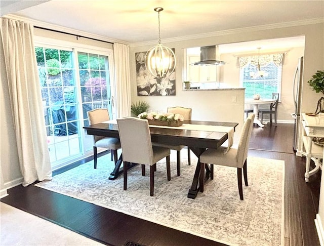 112 Bandywine, Penn Twp Wml, PA 15642 - dining area with a chandelier, ornamental molding, wood finished floors, and baseboards